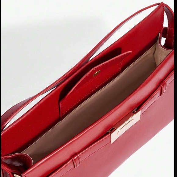 Red Top Handle Tote Bag Classic Square Bag - Picture 5 of 7